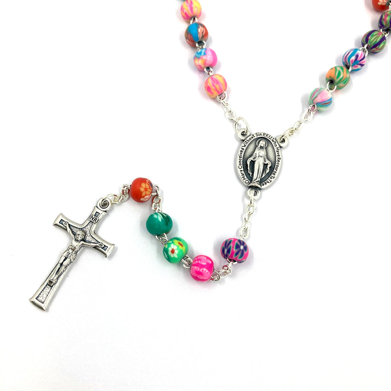 Rosenkranz mit bunten Perlen Kommunionsgeschenk Geschenk zur Firmung Bunter Rosenkranz für Kinder Kinderrosenkranz Fimoperlen Kommunionsrosenkranz Kommunoinrosenkranz Mädchen bunt