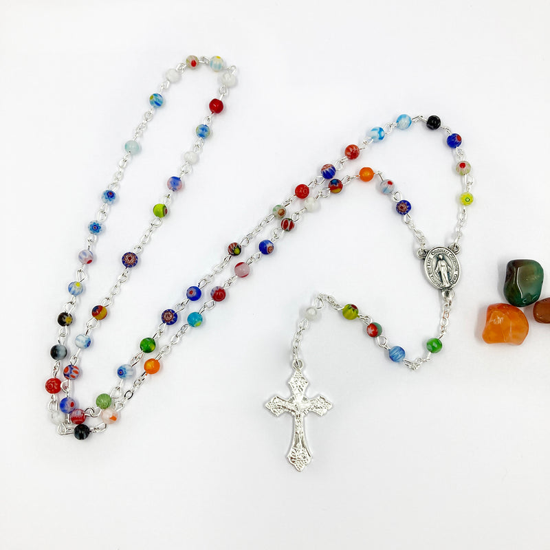 Bunter Rosenkranz, Muranoglas-Perlen, Glas, Kinderrosenkranz, Geschenk Mädchen und Junge, Konfirmation, Kommunion, Taufgeschenk, Kommuinionsrosenkrnaz, Mittelstück Kelch, Erstkommunionsgeschenk, Taufrosenkranz, Kommunionsrosenkranz, Geschenk Firmung, Konfirmation, Erstkommunoin, Jugendweihe