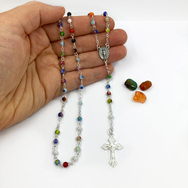 Besonderer Bunter Rosenkranz, Muranoglas-Perlen, Glas, Kinderrosenkranz, Geschenk Mädchen und Junge, Konfirmation, Kommunion