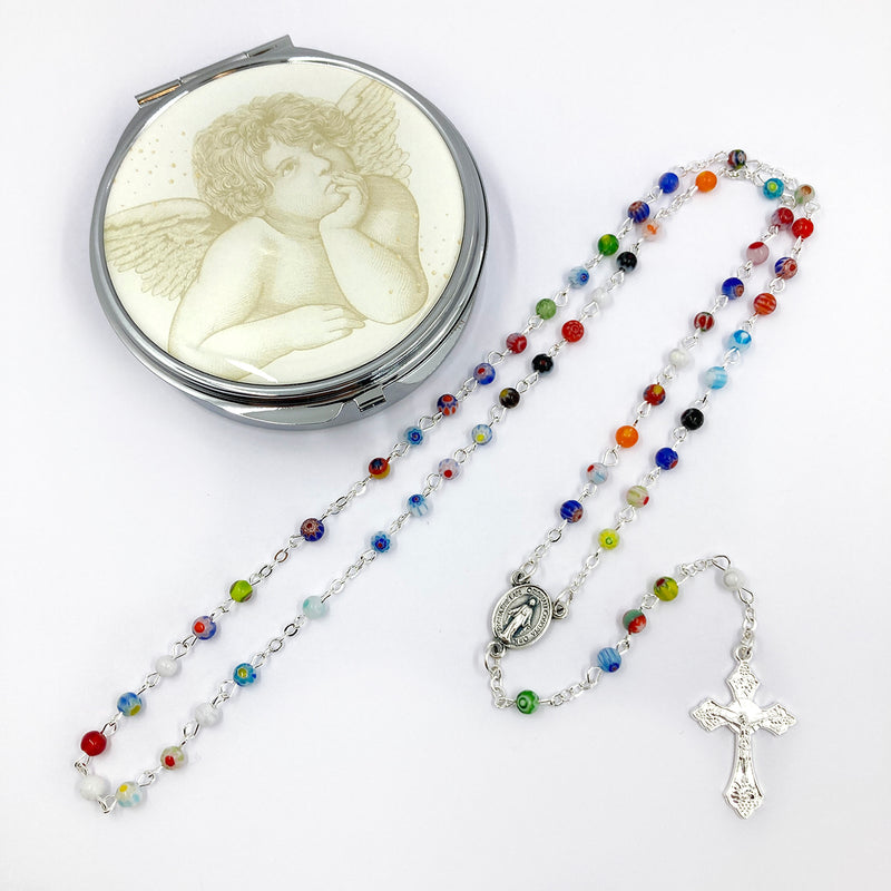 Bunter Rosenkranz Murano, in Rosenkranzdose