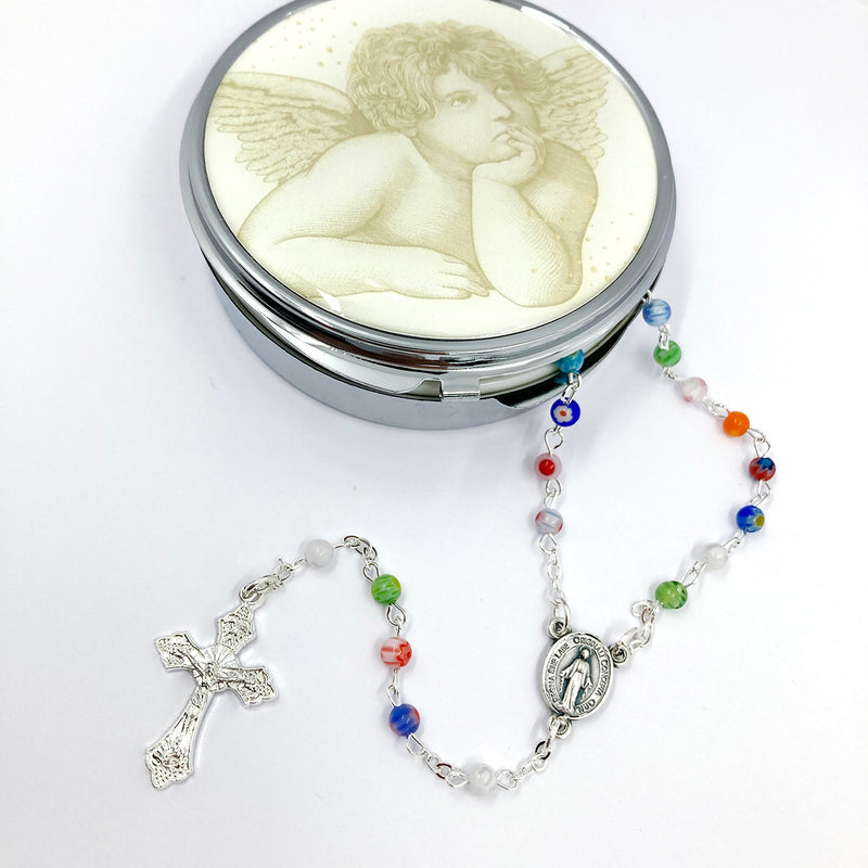 Bunter Rosenkranz Murano, in Rosenkranzdose