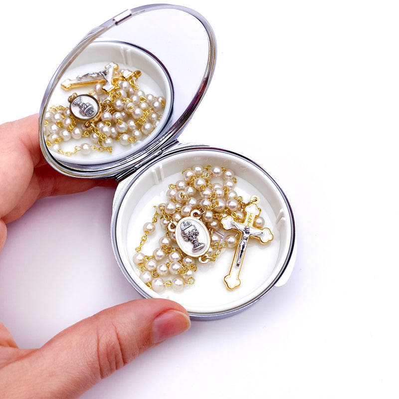 Kommunions-Rosenkranz, Wachsperlen, gold