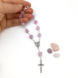 Rosenkranz rosa pink kurz kurzer Geschenk für Mädchen zur Kommunion Erstkommunion Firmung Konfirmation Autorosenkranz Rosenkranz mit Verschluss fürs Auto Glasperlen Taufe