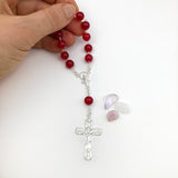 Edelsteinrosenkranz Kurzer Rosenkranz aus Silber mit Edelsteinperlen roter Amethyst Mädchen Geschenk Kommunion Erstkommunion Firmung Konfirmation Zehnerrosenkranz  Edelstein violett lila himbeer rosa rot Silberrosenkranz Rosenkranz Silber