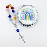 Set Geschenk Taufe Taufgeschenk Jungen Mädchen neutral Regenbogen bunt Rosenkranz Kinderrosenkranz Taufrosenkranz mit Etui Schmuckdose Taufschmuck 