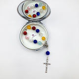 Set Geschenk Taufe Taufgeschenk Jungen Mädchen neutral Regenbogen bunt Rosenkranz Kinderrosenkranz Taufrosenkranz mit Etui Schmuckdose Taufschmuck 