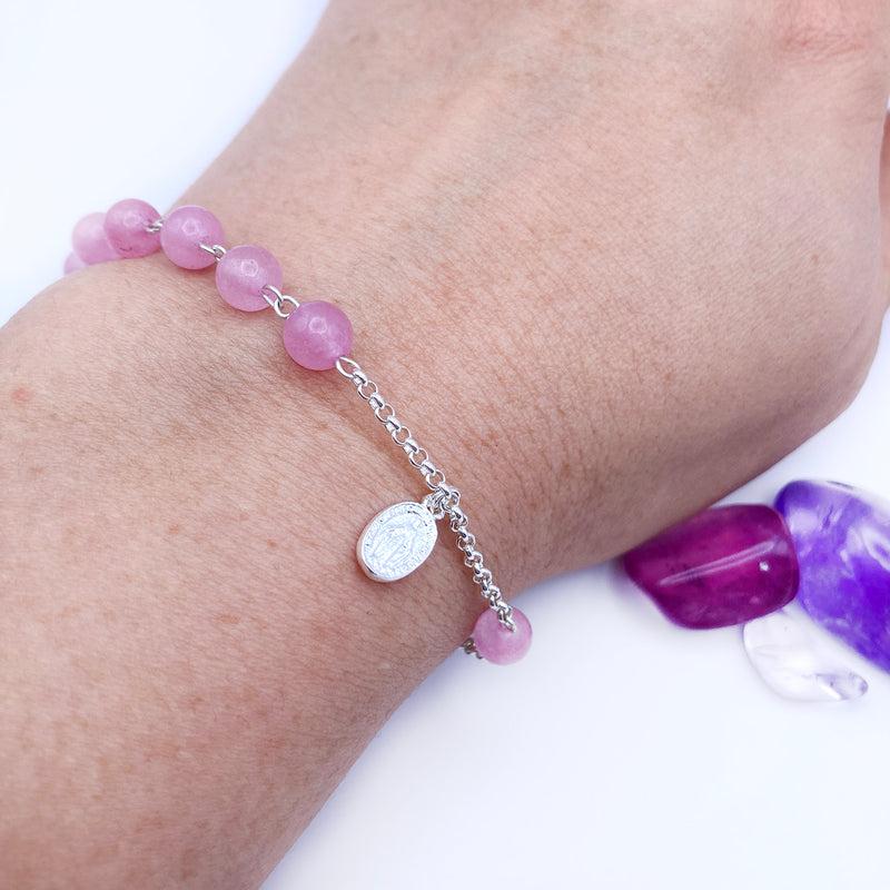 Armband zur Erstkommunion  Kommunion  Kommunionsgeschenk Geschenk für Mädchen Rosenquarzrosenkranz  Edelstein  Edelsteinrosenkranz  Rosenkranz rosa pink Rosenquarz Silber Geschenk Konfirmation Firmung  Mädchen Weihnachtsgeschenk Armband für Frauen echt Rosenkquarz 925 Sterlingsilber echt silber