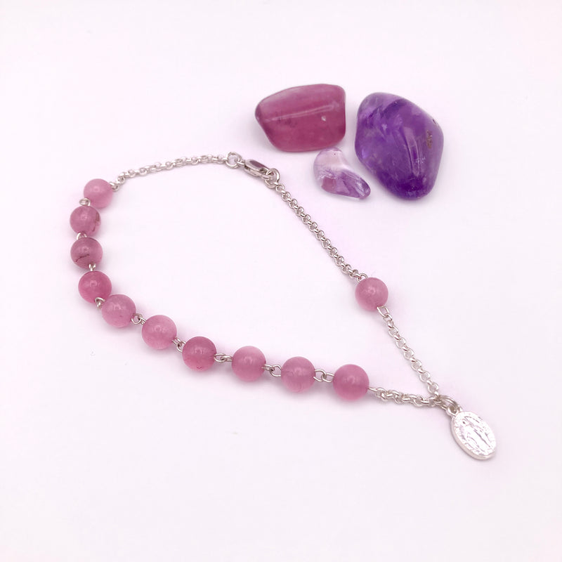 Armband zur Erstkommunion  Kommunion  Kommunionsgeschenk Geschenk für Mädchen Rosenquarzrosenkranz  Edelstein  Edelsteinrosenkranz  Rosenkranz rosa pink Rosenquarz Silber Geschenk Konfirmation Firmung  Mädchen Weihnachtsgeschenk Armband für Frauen echt Rosenkquarz 925 Sterlingsilber echt silber