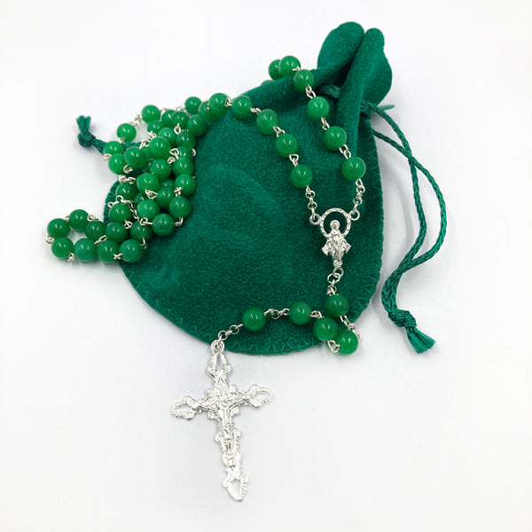 Rosenkranz für Jungen zur Erstkommunion, Kommunion, Konfirmation, Firmung, klassisches Geschenk Firmung, Rosenkranz, Holz, grün, Aventurin, echt Silber, Silberrosenkranz, Edelsteinrosenkranz, aventurin, Rosenkranz zum Umhängen