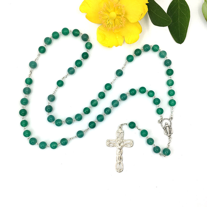 Rosenkranz für Jungen zur Erstkommunion, Kommunion, Konfirmation, Firmung, klassisches Geschenk Firmung, Rosenkranz, Holz, grün, Aventurin, echt Silber, Silberrosenkranz, Edelsteinrosenkranz, aventurin, Rosenkranz zum Umhängen