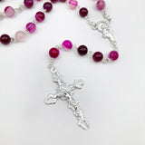 Sterlingsilber echt silber Rosenkranz rosa pink Rosenquarz Achat Perlen Silberrosenkranz Geschenk Mädchen Firmung Erstkommunion Kommunion Konfirmation Taufe Rosenquarzrosenkranz Edelstein Edelsteinrosenkranz Rosenkranz Edelstein, 