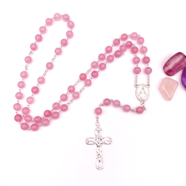 Rosenkranz rosa pink Rosenquarz echt Silber Silberrosenkranz, Firmung Erstkommunion Taufe Taufgeschenk Mädchen Rosenquarzrosenkranz Edelstein Edelsteinrosenkranz Rosenkranz Edelstein Rosenquarz rosa Silber Geschenk Konfirmation Mädchen Sterlingsilber