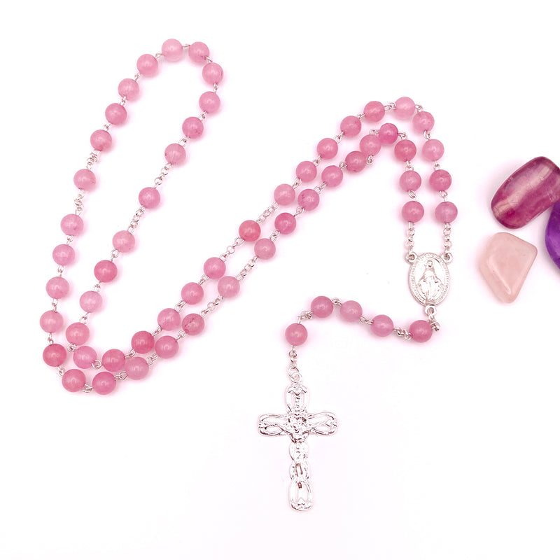 Rosenkranz rosa pink Rosenquarz echt Silber Silberrosenkranz, Firmung Erstkommunion Taufe Taufgeschenk Mädchen Rosenquarzrosenkranz Edelstein Edelsteinrosenkranz Rosenkranz Edelstein Rosenquarz rosa Silber Geschenk Konfirmation Mädchen Sterlingsilber