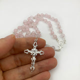 Sterlingsilber echt silber Rosenkranz rosa pink Rosenquarz Perlen Silberrosenkranz Geschenk Mädchen Firmung Erstkommunion Kommunion Konfirmation Taufe Rosenquarzrosenkranz Edelstein Edelsteinrosenkranz Rosenkranz Edelstein, 
