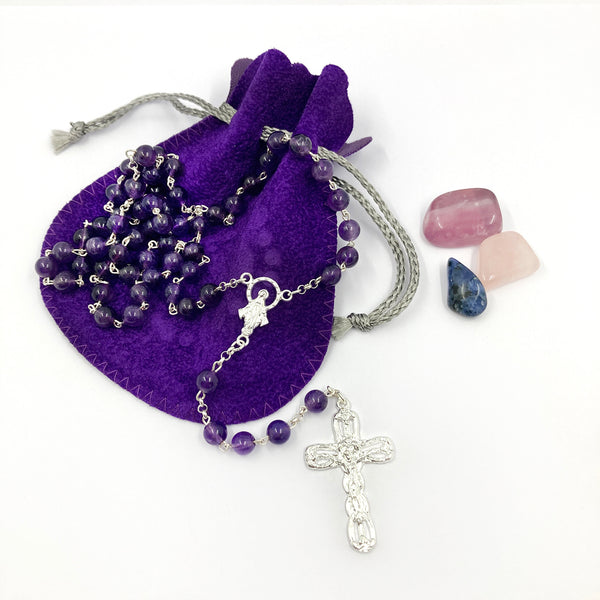 Edelstein Rosenkranz, Amethyst Perlen, echt Silber, lila, violett, Rosenkranz Konfirmation, Mädchen, Firmung, Geschenk zur Konfirmation, Kommunionsgeschenk
