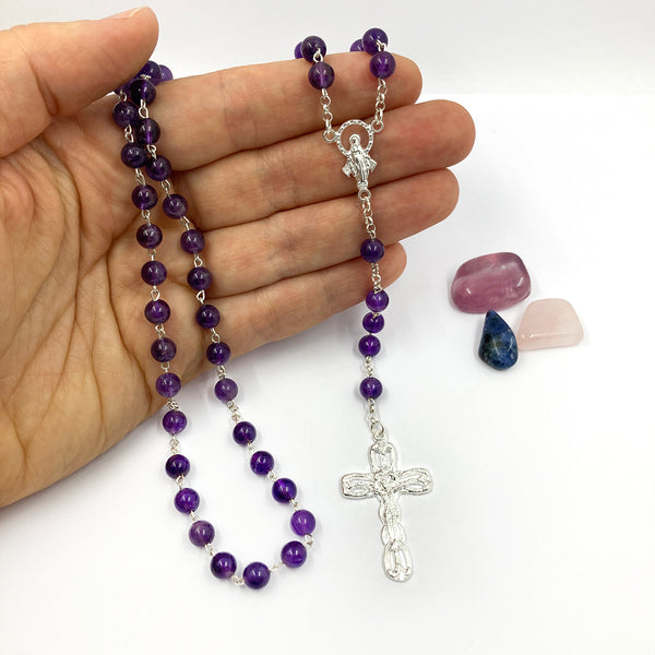 Edelstein Rosenkranz, Amethyst Perlen, echt Silber, lila, violett, Rosenkranz Konfirmation, Mädchen, Firmung, Geschenk zur Konfirmation, Kommunionsgeschenk