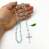 blauer Rosenkranz für Junge Bub Geschenk zur Kommunion blau hellblau Kommunionsrosenkranz Konfirmation Firmung Rosenkranz für Jungen Buben Bub Mann mit Rosenkranzdose Etui Schmuckdose Fisch Taufschmuck, Jugendweihe Fischmotiv Engelmotiv Engel