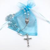 blauer Rosenkranz Junge Geschenk Kommunion Konfirmartion Glasperlen Rosenkranz zur Kommunion hochwertig Kommunionsrosenkranz Konfirmation, Firmung Jungen, Buben, Bub, Mann, Männerrosenkranz Taufschmuck Jugendweihe türkis hellblau