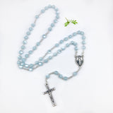 blauer Rosenkranz für Junge Bub Geschenk zur Kommunion hellblau mit Etui Fisch Fischmotiv Schmuckdose Dose Metall christliches Motiv katholisch Geschenk Kommunionsrosenkranz Konfirmation Firmung Rosenkranz für Jungen Buben Bub Mann mit Rosenkranzdose Taufschmuck Jugendweihe Taufe