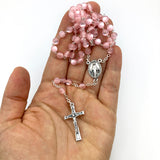 Rosenkranz rosa pink Mädchen Kommunion Geschenk Konfirmation Firmung Glasrosenkranz Glasperlen hochwertig Kommunionsrosenkranz 