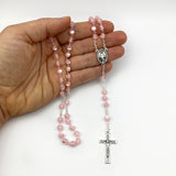 Rosenkranz rosa pink Mädchen Kommunion Geschenk Konfirmation Firmung Glasrosenkranz Glasperlen hochwertig Kommunionsrosenkranz 