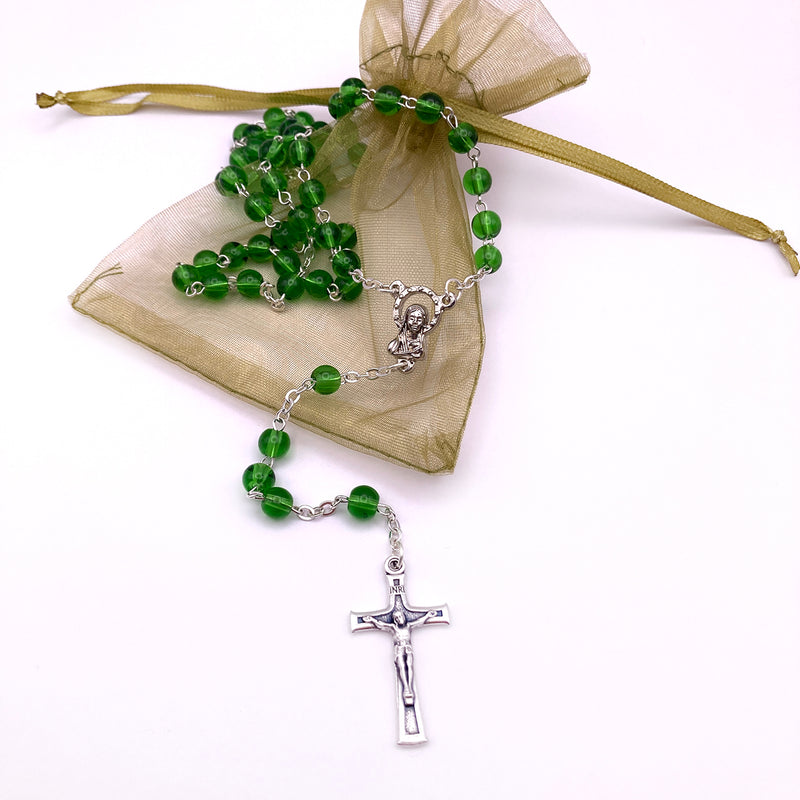 Klassischer Rosenkranz, Glas grün grasgrün Glasperlen Geschenk für Jungen  Bub Buben Mann zur Konfirmation Firmung Konfirmationsgeschenk Firmungsgeschenk Firmpate Firmpatin Rosenkranzkette Kommunion Kommuniongeschenk Junge