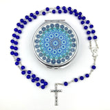 blauer dunkelblau Rosenkranz zur Konfirmation Firmung Geschenk Kommunion Glasrosenkranz Glasperlen Kommunionsrosenkranz Rosenkranz zur Rosenkranz für Jungen Buben Bub Mann Männer mit Rosenkranzdose Etui Fisch Fischmotiv Schmuckdose Taufschmuck Jugendweihe royalblau