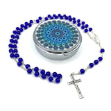 blauer dunkelblau Rosenkranz zur Konfirmation Firmung Geschenk Kommunion Glasrosenkranz Glasperlen Kommunionsrosenkranz Rosenkranz zur Rosenkranz für Jungen Buben Bub Mann Männer mit Rosenkranzdose Etui Fisch Fischmotiv Schmuckdose Taufschmuck Jugendweihe royalblau