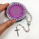 Rosenkranz pink rosa Mädchen Kommunion Konfirmation Erstkommunion Glasrosenkranz mit Schmuckdose Etui Fisch Kommunionsrosenkranz Firmung Kinderrosenkranz Kommunionsgeschenk, Geschenk mit Dose Box 