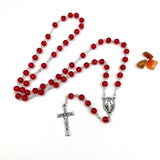 Roter Rosenkranz rot Geschenk für Mädchen Frau Glasrosenkranz Glasperlen Rosenkranz zur Konfirmation Firmung Rosenkranzkette zum Umhängen rot Geschenk für Frauen
