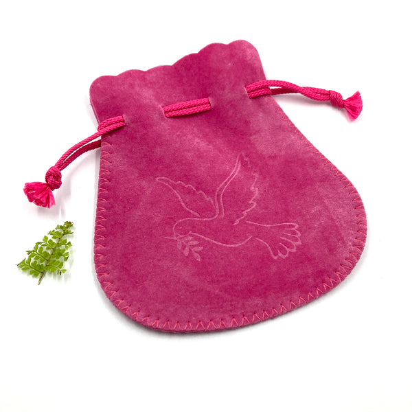 Rosenkranzbeutel, Beutel für Rosenkranz, Aufbewahrung, Etui, Schmuckbeutel für Rosenkränze, pink, rosa, Taube, Friedenstaube, heiliger Geist