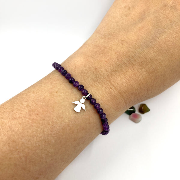 Geschenk Mädchen Kommunion, Geschenk Mädchen Firmung Konfirmation, Armband zur Kommunion, Armband zum Geburtstag amethyst, Amethyst Armband Engelanhänger, Kommunionsschmuck, Firmschmuck, Schmuck zur Firmung Konfirmation, 