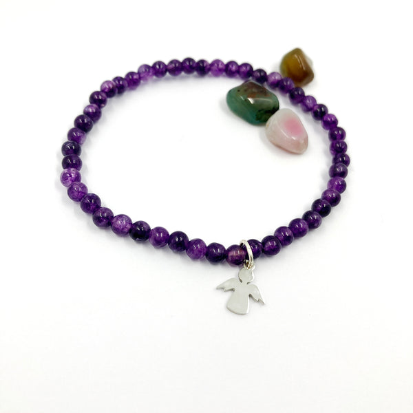 Geschenk Mädchen Kommunion, Geschenk Mädchen Firmung Konfirmation, Armband zur Kommunion, Armband zum Geburtstag amethyst, Amethyst Armband Engelanhänger, Kommunionsschmuck, Firmschmuck, Schmuck zur Firmung Konfirmation, 