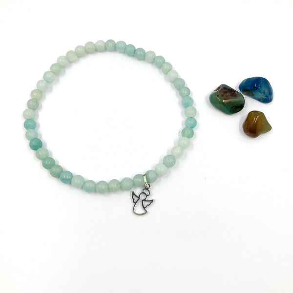 Geschenk Mädchen Kommunion, Geschenk Mädchen Firmung Konfirmation, Armband zur Kommunion, Armband zum Geburtstag türkis, hellblau, edelstein amazonit, türkis Armband Engelanhänger, Kommunionsschmuck, Firmschmuck, Schmuck zur Firmung Konfirmation, 