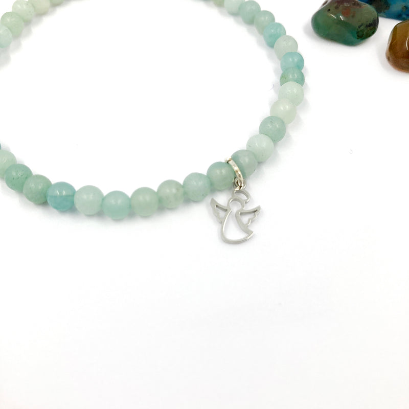 Geschenk Mädchen Kommunion, Geschenk Mädchen Firmung Konfirmation, Armband zur Kommunion, Armband zum Geburtstag türkis, hellblau, edelstein amazonit, türkis Armband Engelanhänger, Kommunionsschmuck, Firmschmuck, Schmuck zur Firmung Konfirmation, 