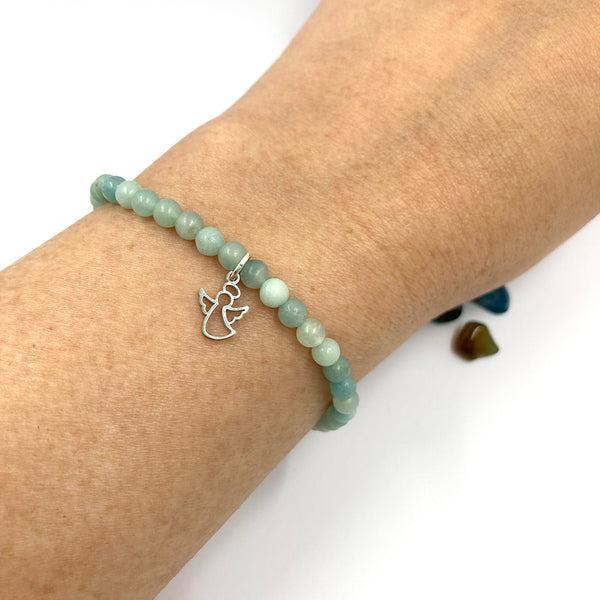 Geschenk Mädchen Kommunion, Geschenk Mädchen Firmung Konfirmation, Armband zur Kommunion, Armband zum Geburtstag türkis, hellblau, edelstein amazonit, türkis Armband Engelanhänger, Kommunionsschmuck, Firmschmuck, Schmuck zur Firmung Konfirmation, 