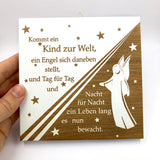 Kinderbild Engelbild Schutzengelbild Holzbild 14 x 14 cm Taufgeschenk für Jungen Mädchen Kinder Baby GEschenk zur Geburt Babyparty nachhaltig hochwertig Holzbild für Kinder Sterne Engelmotiv