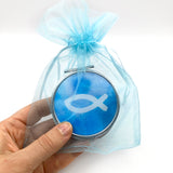 Rosenkranz, hellblau, in Rosenkranzdose