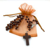 Rosenkranz, runde Holzperlen, Holzkreuz, dunkelbraun