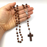 Rosenkranz, runde Holzperlen, Holzkreuz, dunkelbraun