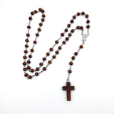 Rosenkranz, runde Holzperlen, Holzkreuz, dunkelbraun