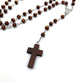 Rosenkranz, runde Holzperlen, Holzkreuz, dunkelbraun