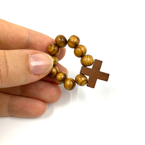 Rosenkranz für die Geldbörse Brieftasche Finger Rosenkranz  Mini Rosenkranz braun fingerrosenkranz christlicher Reiseschutz Olivenholz Zehner