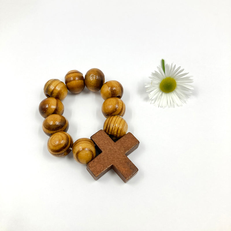 Rosenkranz für die Geldbörse Brieftasche Finger Rosenkranz  Mini Rosenkranz braun fingerrosenkranz christlicher Reiseschutz Olivenholz Zehner