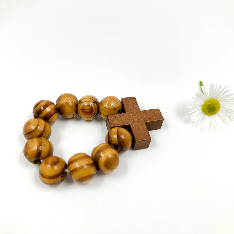 Rosenkranz für die Geldbörse Brieftasche Finger Rosenkranz  Mini Rosenkranz braun fingerrosenkranz christlicher Reiseschutz Olivenholz Zehner