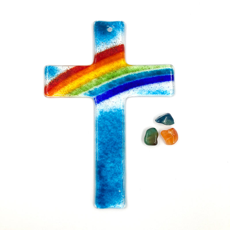 Taufgeschenke, Kinderkreuz, Geschenk für Taufe Kreuz Regenbogen Glaskreuz Kreuz aus Glas  für Kinder Geschenk Kommunion Erstkommunion für Jungen Mädchen Kreuz, Taufkreuz, Wandkreuz, Junge, Mädchen Geschenk Taufe Mädchen Junge Taufgeschenk klein Mini Holz 9 cm Taufgeschenk Kommunionsgeschenk