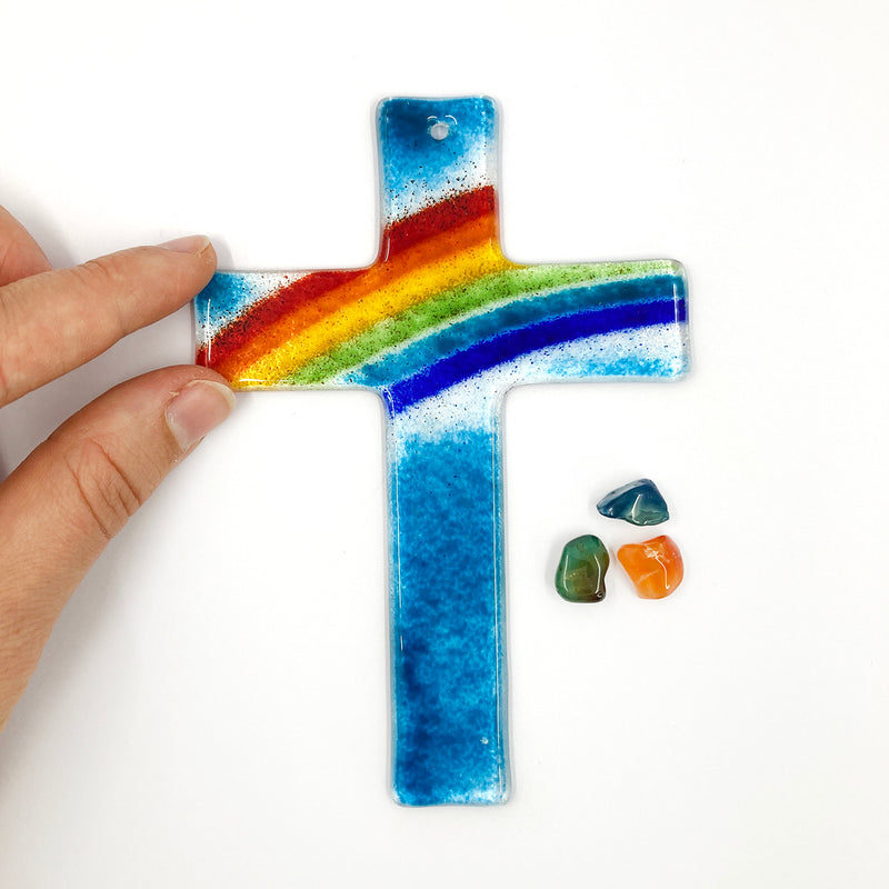 Taufgeschenke, Kinderkreuz, Geschenk für Taufe Kreuz Regenbogen Glaskreuz Kreuz aus Glas  für Kinder Geschenk Kommunion Erstkommunion für Jungen Mädchen Kreuz, Taufkreuz, Wandkreuz, Junge, Mädchen Geschenk Taufe Mädchen Junge Taufgeschenk klein Mini Holz 9 cm Taufgeschenk Kommunionsgeschenk