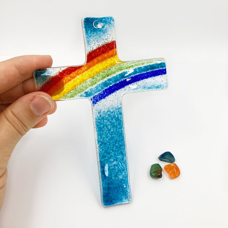 Taufgeschenke, Kinderkreuz, Geschenk für Taufe Kreuz Regenbogen Glaskreuz Kreuz aus Glas  für Kinder Geschenk Kommunion Erstkommunion für Jungen Mädchen Kreuz, Taufkreuz, Wandkreuz, Junge, Mädchen Geschenk Taufe Mädchen Junge Taufgeschenk klein Mini Holz 9 cm Taufgeschenk Kommunionsgeschenk