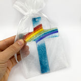 Kreuz aus Glas, Regenbogen, 14 cm