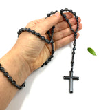 Großer Rosenkranz zum Umhängen Rosenkranzkette Kette katholisch Geschenk Mann Männerrosenkranz edelstein geknüpft schönes kreuz edelsteinkreuz hämatit blutstein Labradorit schwarz grau 